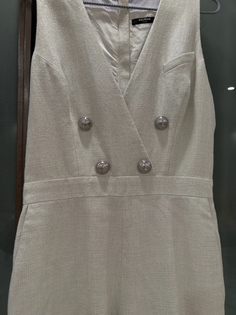 Balmain White Double-Breasted V-Neck Wide-Leg Jumpsuit - Picture 6 of 7